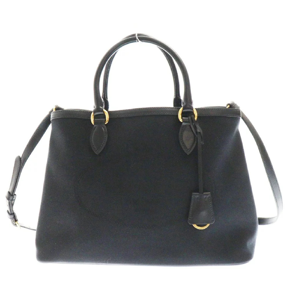 PRADA logo jacquard bag handbag shoulder black canvas leather